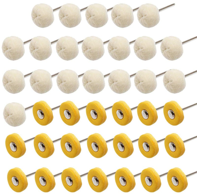 PHYHOO Polishing Buffing Wheel Set Cotton Little Buff Wheel for Rotary Drill Tool Accessories Watch Jewelry Polish Buffer Kit 3 MM Mandrel 40 Pieces - Image 1